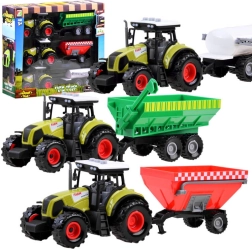 set od tri traktora s odvojivim prikolicama za male farmere