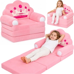 2-in-1 fold-out kids armchair Princess with crown, pink