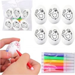 Stiroporna uskršnja jaja za bojanje s flomasterima, motiv kokice, 6 kom