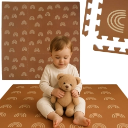 Pjenasta podloga HUMBI 180 × 180 cm – smeđe duge, 9 dijelova, vodootporna i sigurna