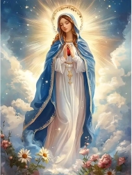 Dijamantno slikanje Djevica Marija u oblacima 30 × 40 cm
