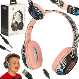 Pink wireless Bluetooth over-ear headphones with RGB backlighting