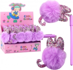 Duga gel olovka s ljubičastim pomponom