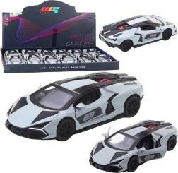 Metalni trkaći autić 1:32 sa zamašnjakom (pull-back) i otvarajućim vratima – sivi