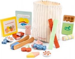 Drveni set slatkiša s torbom i hvataljkama