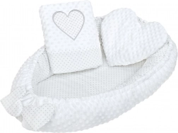 Luksuzno dječje gnijezdo s jastučićem i poplunom New Baby Minky Srdašce bijelo