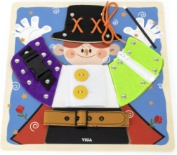 VIGA drvena manipulativna ploča čarobnjak montessori – patentni zatvarači, gumbi i kopče