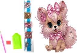 Dijamantno slikanje na platnu – ružičasti psić 23 × 30 cm