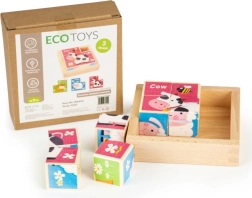 Drvene kocke sa životinjama ECOTOYS, 8 kocaka