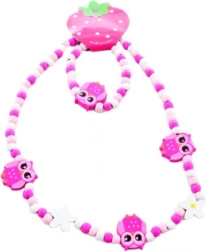 Set ogrlice i narukvice sa sovićama od drvenih perlica