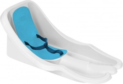 Dječje saonice s naslonom i pojasom, bijele s plavim sjedalom