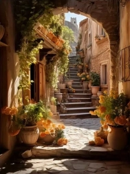 Dijamantno slikanje ulica ukrašena cvijećem 30 × 40 cm