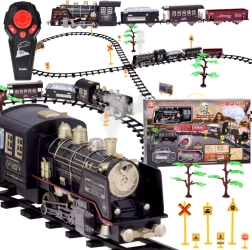 Large Retro Train Set with Locomotive Remote Control with Light and Steam