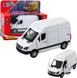 Metalni kombi 1:32 s mehanizmom na navijanje, svjetlima i zvukovima – bijeli