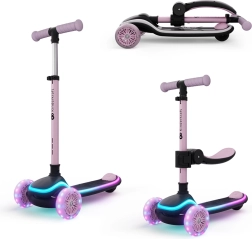 Kinderkraft Raket Up pink 2-in-1 scooter and ride-on