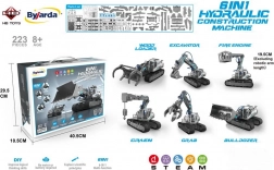Konstrukcijski set građevinskih strojeva 6u1 s vodenim hidrauličkim pogonom, 223 dijela, za djecu 8+