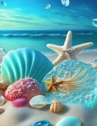 Dijamantno slikanje morska zvijezda i školjke 30 × 40 cm