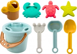 Pastelni set za pijesak s kantom, lopaticom, grabljicama, sitom i kalupima