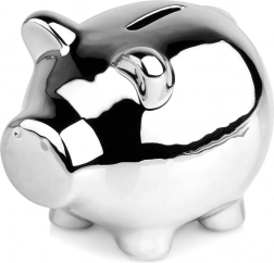 Srebrna keramička kasica u obliku praseta 11,5 × 9 cm