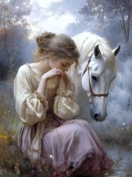 Dijamantno slikanje djevojka s konjem 30 × 40 cm