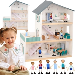 Wooden dollhouse with figures TOOKY TOY, 3 floors, FSC