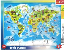 TREFL Puzzle Karta svijeta sa životinjama 25 dijelova
