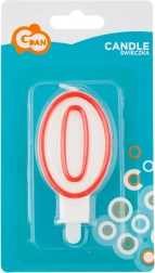 Svijeća broj 0 s crvenim obrubom 7 cm