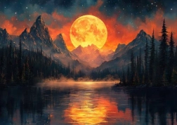 Dijamantno slikanje Zlatni mjesec u planinama 30x40 cm