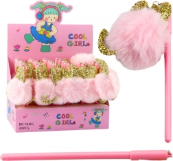 Gel olovka s ružičastim pomponom, plava tinta, 17 cm, 0,5 mm