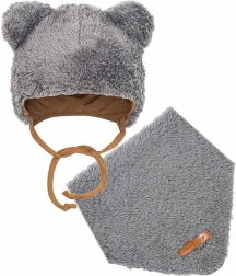 Zimski set za dojenčad s kapicom i maramom New Baby teddy bear sivi