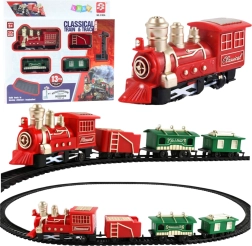 Klasični baterijski vlakić s lokomotivom, vagonima i tračnicama – 13 dijelova