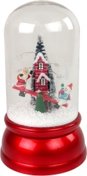 Božićna staklena kugla sa snijegom i DJEDOM BOŽIĆNJAKOM, crvena, LED i glazba