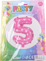 Balon broj 5 ružičasti sa srčecima 82 × 47 cm