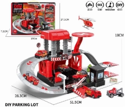 Parkirni set s metalnim vatrogasnim vozilima i helikopterom