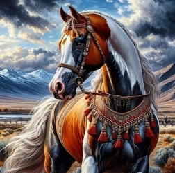 Dijamantno slikanje Konj u indijanskoj opremi 30x40 cm
