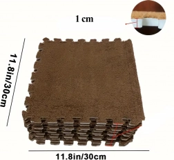 Set pjenastih puzzle podnih pločica s plišom, smeđe 30 × 30 cm (12 kom)