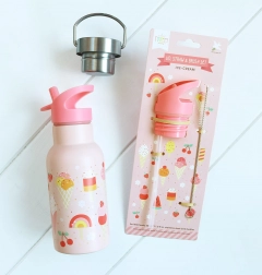 A Little Lovely Company set čepa, četkice i slamke za inox bocu 350 ml – Sladoled