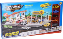 Gas station and car service 2-in-1 with 5 metal cars