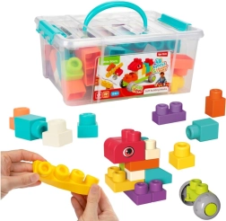 Soft building set for toddlers, 48 pcs in a transparent box with handle