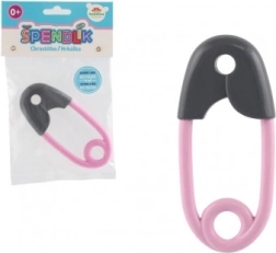 Zvečkica za bebe u obliku sigurnosne igle sive i ružičaste boje