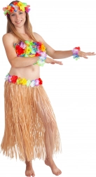 Havajska suknja za odrasle 72 cm, prirodna s cvjetnim rubom