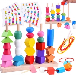 Drvena edukativna slagalica i set za nizanje 25 dijelova
