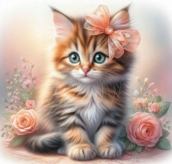 Norimpex dijamantno slikanje Mačić s mašnom i ružama 30x40 cm