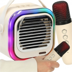 Karaoke set s Bluetooth zvučnikom 10 W, 2 bežična mikrofona i RGB LED – krem