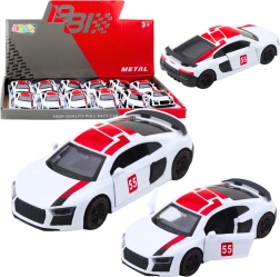 Metalni sportski automobil 1:43 s pull-back pogonom i otvarajućim vratima – bijeli