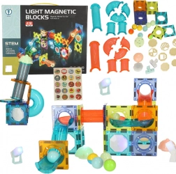 Magnetične građevne kocke s osvijetljenim toboganom za kuglice – 49 elemenata