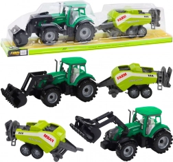 Zeleni traktor s utovarivačem i prešom za sijeno – plastični set farme za djecu