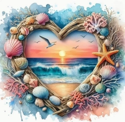 Dijamantno slikanje srce s pogledom na plažu 30 × 40 cm