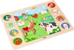 Viga drvene puzzle Traži prema sjeni – farma, 17 dijelova