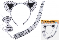 Karneval set – bijeli tigar (obruč s ušima, rep i leptir-mašna)